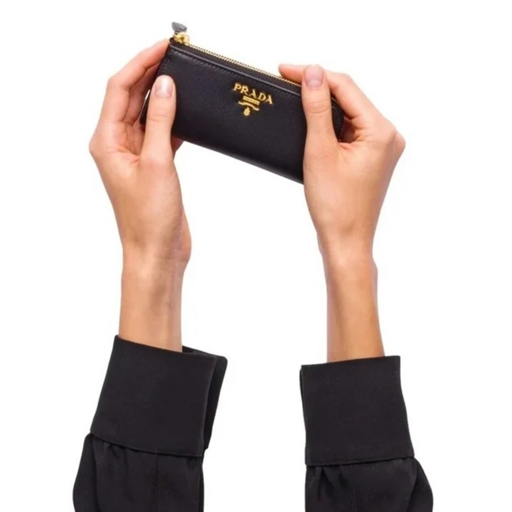 Prada Black Saffiano Leather Key wallet pouch